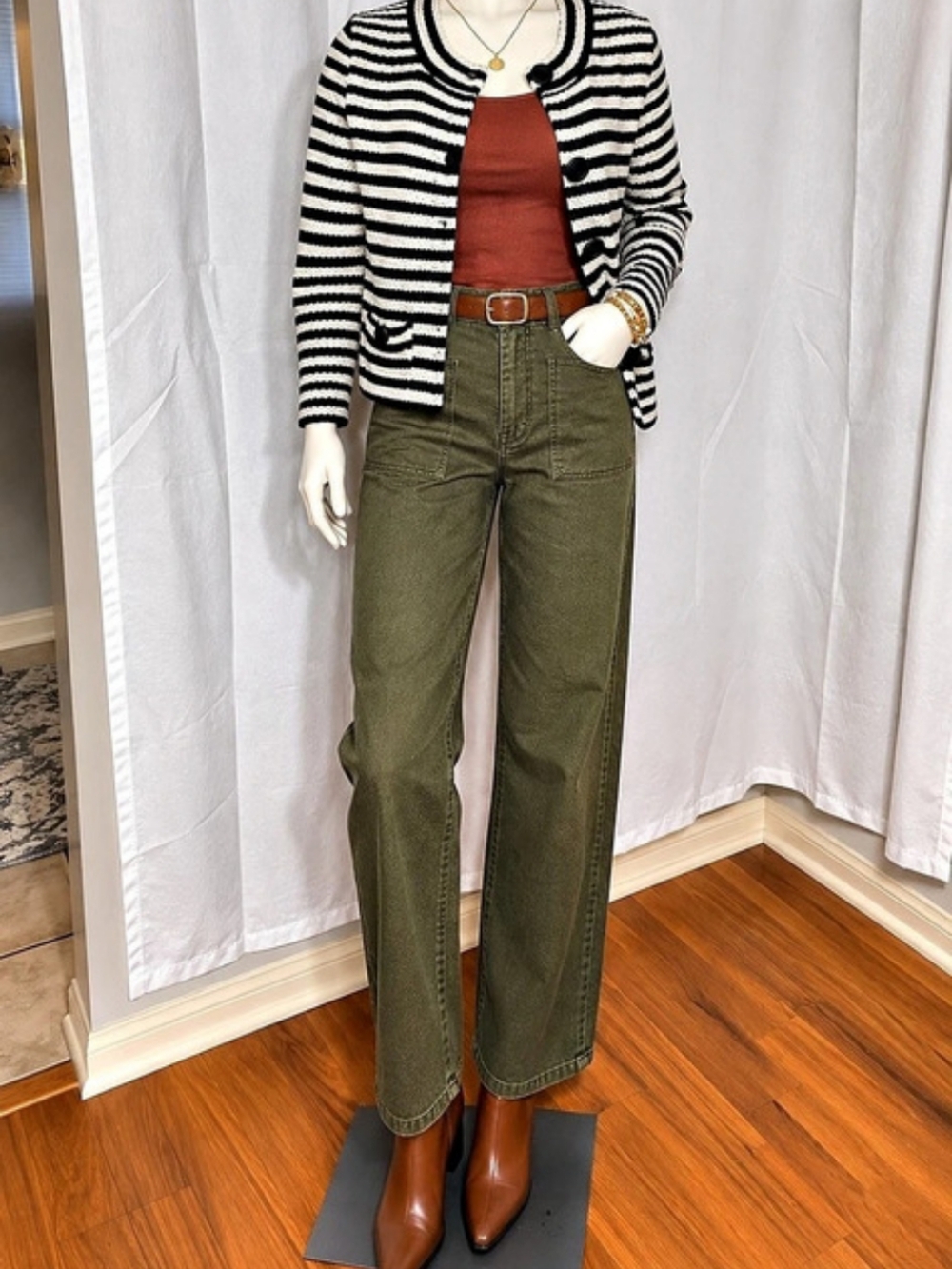 Talbots Petites Navy Ivory Striped Cotton Knit Cardigan M Coastal Preppy